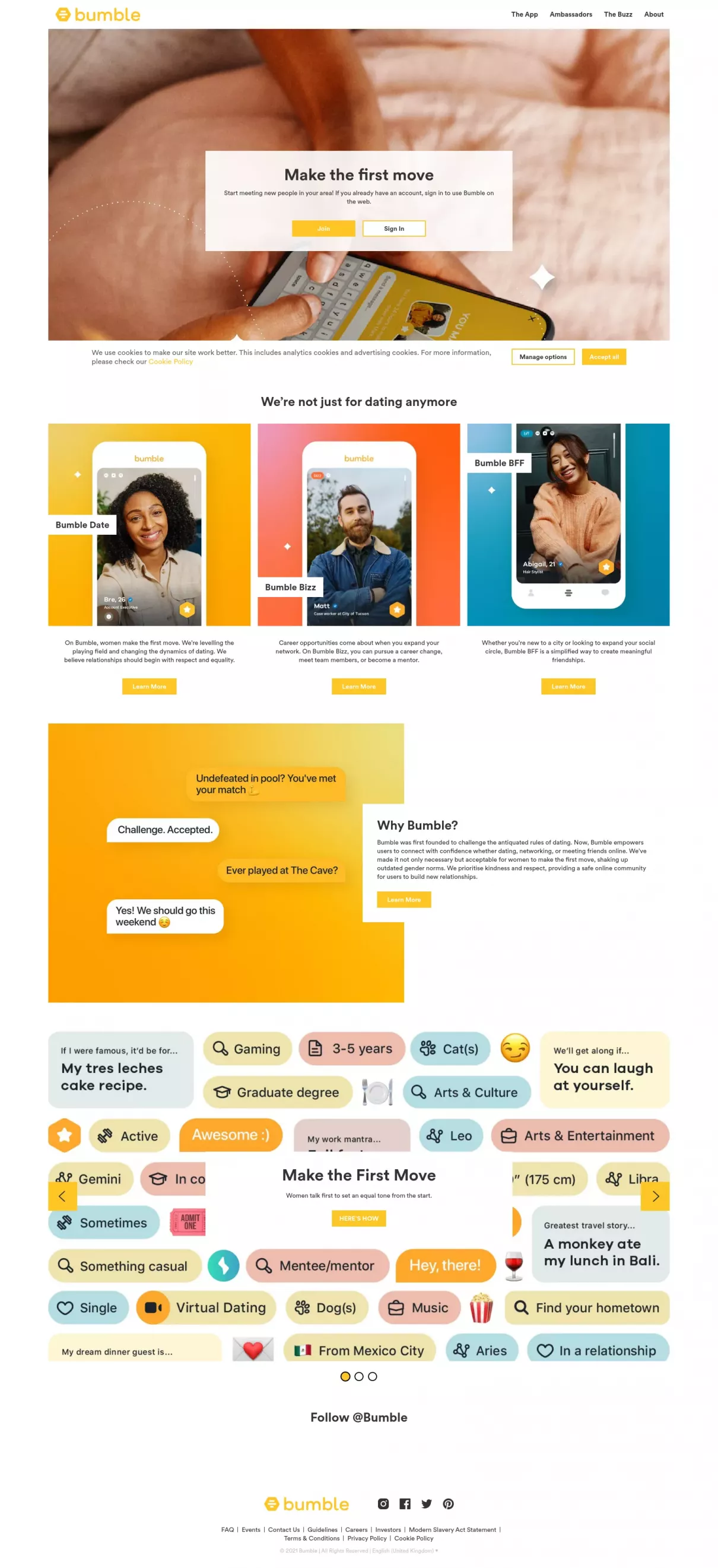 bumble website design screenshot