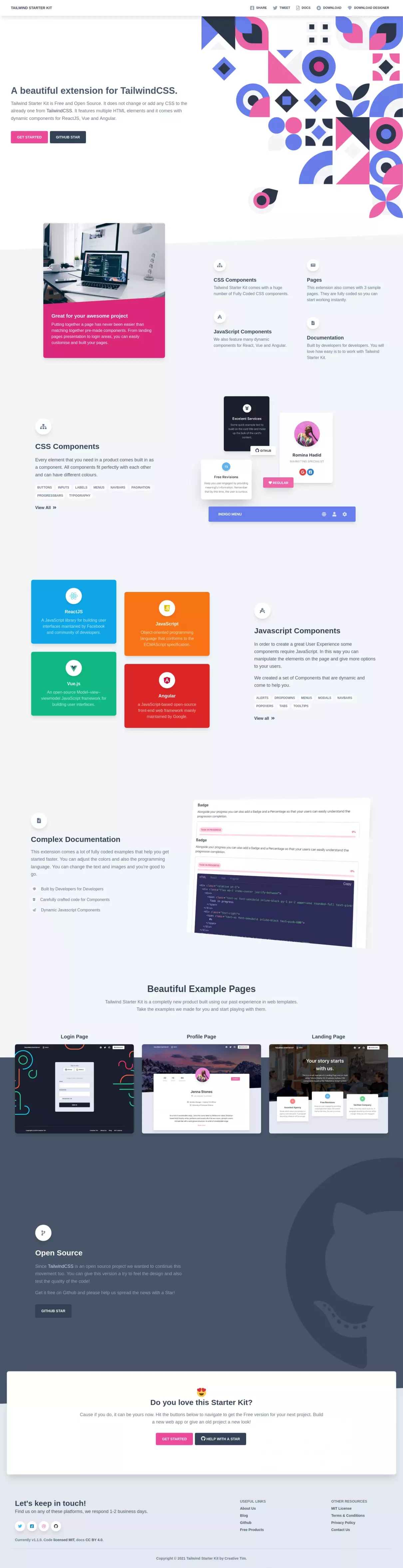 Tailwind Starter Kit Website Design screenshot