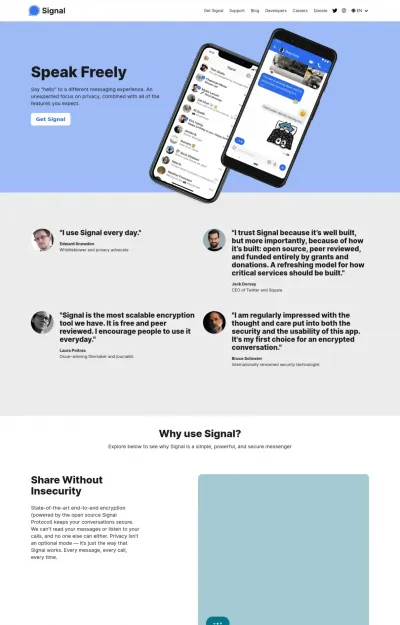 Screenshot of Signal website design example